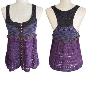 Free People Sequin Purple Blue Crochet Knit Sleeveless Racerback Tank Top - S